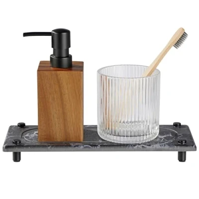Immagine di Navaris Vassoio Diatomite Asciugatura Istantanea Organizer Sapone Lavello Cucina da Bagno Assorbente Supporto Acciaio Inox 28 x 11 2,5 cm Effetto Marmo Nero