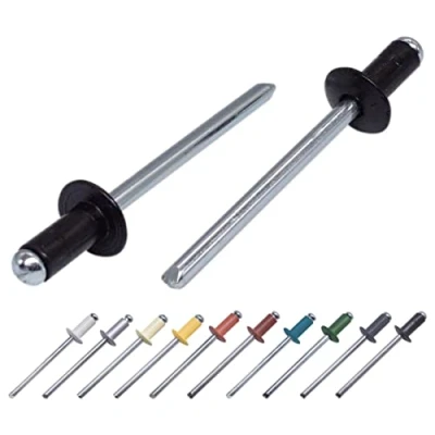 Immagine di Confezione da 100 rivetti ciechi verniciati, 3,2 x 8 mm, testa a cupola, DIN 7337, in alluminio e mandrino acciaio, pop (100, nero Jet RAL 9005)
