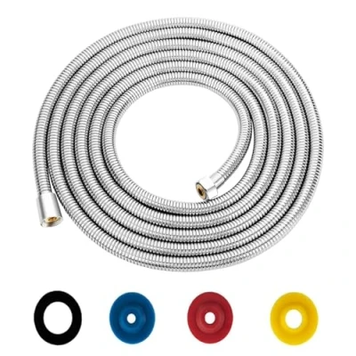 Immagine di Flessibile Doccia Acciaio Inossidabile 5M/197IN Argento Inox Tubo da Anti Torsione, Attacco Standard 1/2&quot; Adatto Tutti I Soffion con 4 Limitatori Flusso(Connettore in Ottone)