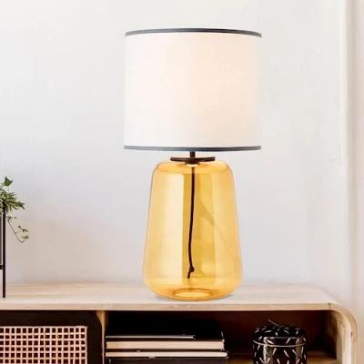 Immagine di Lightbox lampada da tavolo gialla con paralume in tessuto decorativa interruttore a cavo intermedio altezza 57 cm e diametro 30 presa E27 max. 60 W vetro/tessuto