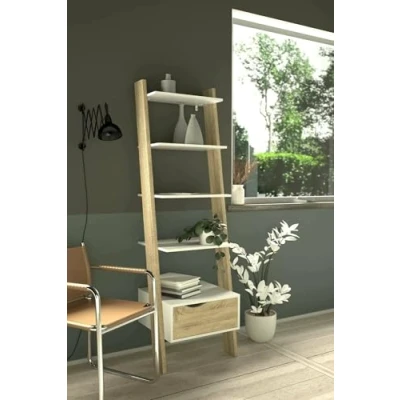 Immagine di Dmora Libreria con un cassetto e quattro ripiani, colore bianco rovere, cm 55 x 180 48.