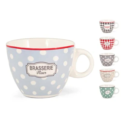Immagine di H&amp;H Brasserie Set Tazze tè Senza Piattino, New Bone China, Multicolore, 6 unità