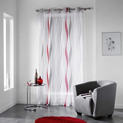 Immagine di douceur d&#039;Intérieur Ondulys Tenda a pannello con occhielli, Poliestere, Rosso, 240 x 140 cm