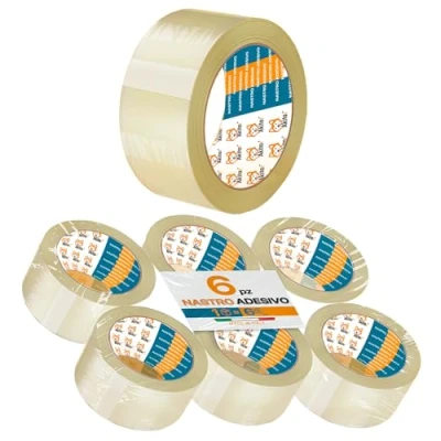 Immagine di AKITAInk Nastro Adesivo Per Imballaggi Pacchi 6 pcs 50x66 Metri da Imbalaggio Silenzioso, Fortemente e Resistente all&#039; Acqua. (6, TRASPARENTE)