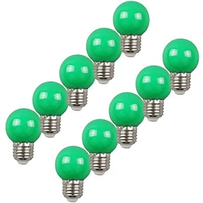 Immagine di Aiwerttes Confezione da 10 lampadine colorate 2W E27 G45 lampadina a incandescenza LED AC220V non dimmerabile, verdi per la decorazione, Halloween, Natale