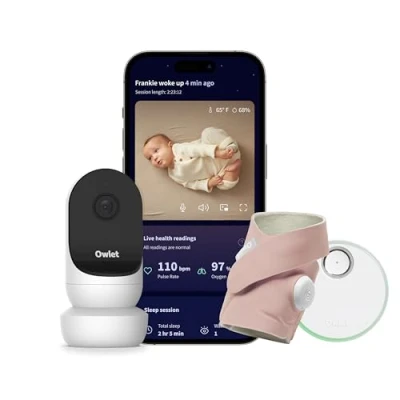 Immagine di Owlet Dream Duo 2 Baby Monitor Intelligente: Sock e Cam Monitoraggio in tempo reale dei parametri vitali visualizzazione video HD Rosa Antico