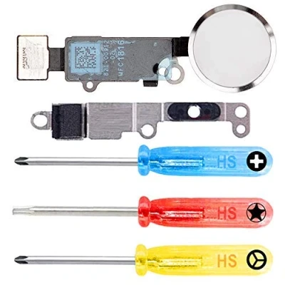 Immagine di MMOBIEL Pulsante Home compatibile con iPhone SE 2022 / 2020/8/ 8 Plus 7/7 (Argento/Bianco) Cavo Flessibile incluso Staffa Metallica e Guarnizione 3x Cacciaviti