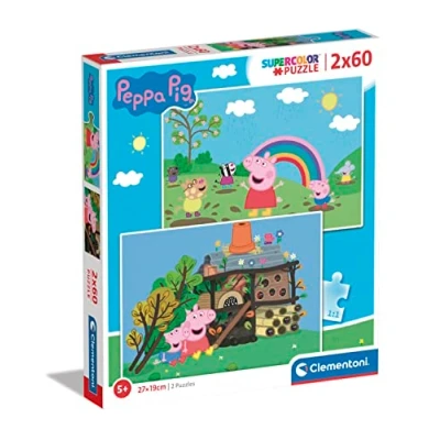 Immagine di Clementoni Peppa Pig Supercolor 2X60 (Include 2 60 Pezzi) Bambini 5 Anni, Puzzle Cartoni Animati Made in Italy, Multicolore, 21622