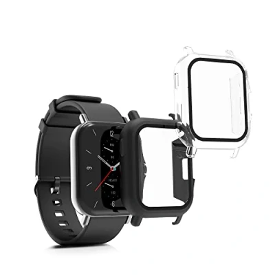 Immagine di kwmobile 2X Custodia Rigida Smartwatch Compatibile con Huami Amazfit GTS 2 Cover Case Vetro Temperato Orologio Fitness Nero/Trasparente