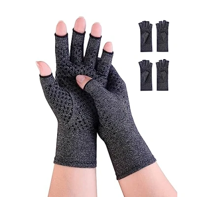Immagine di Donfri 2 paia di guanti da artrite, a compressione, senza dita, per alleviare il dolore, la digitazione e i wrme uomini donne, antiscivolo (S, nero)