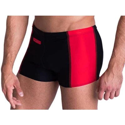 Immagine di Aquarti Calzoncini da Bagno per Uomo Boxer con Tasca, Nero/Rosso, 4XL