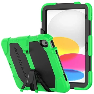 Immagine di TECHGEAR Custodia Robusta Compatibile con iPad 10, 10.9 Pollici 2022 (10 Generazione) Resistente agli Urti e all&#039;impatto Cover Supporto per i Bambini, Lavoro Scuola [Verde]