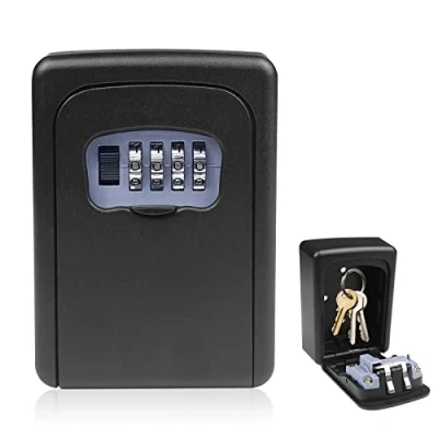 Immagine di Ceisazira cassetta di sicurezza con codice a 4 cifre, portachiavi impermeabile e antiruggine, combinazione, parete per casa, garage, scuola, ufficio, palestra (nero)