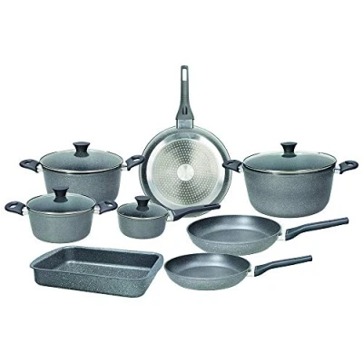 Immagine di Tognana Phaetra Style, Batteria di pentole e padelle, Set con 3 4 casseruole, coperchi trasparenti, 1 lasagnera, 12 Pezzi, Alluminio, Grigio
