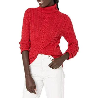 Immagine di Amazon Essentials Maglione A Collo Alto Intrecciato con Screziatura (Taglie Forti Disponibili) Donna, Rosso, XS