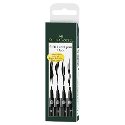 Immagine di Faber Castell 167139 rotuladores PITT® Clásicos. Estuche 4 Clásicos color negro, surtido de puntas (B, SB, SC y 1,5).