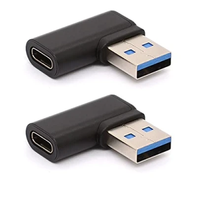 Immagine di Tomost adattatore da USB C a 3.0 ad angolo sinistro, 90 gradi maschio femmina tipo Coverter connettore per cavo C, hub 2 pezzi (sinistra (nero)