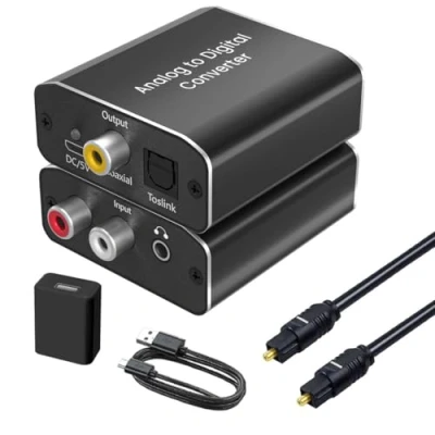 Immagine di AMANKA Analogico ad Digitale Audio Convertitore Adattatore,ADC da RCA 3,5 mm jack a Coaxial Toslink con Cavo e Power Adapter per TV DVD Blu Ray PS3 PS4 Xbox,Alluminio