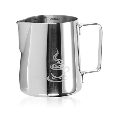 Immagine di COM FOUR® brocca per latte in acciaio inossidabile schiumare montalatte 350 ml con beccuccio e scala graduata (color argento 350ml)