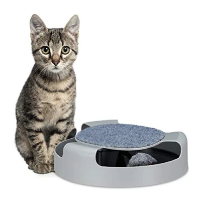 Immagine di Relaxdays Gioco per Gatti Acchiappa Il Topo, Giocattolo a Circuito Interattivo, Superficie Accessori Tiragraffi, Grigio