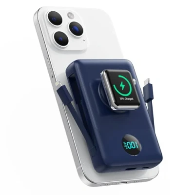 Immagine di Magnetico Power Bank con Cavi Integrati per MagSafe, 10800mAh Wireless Caricatore Portatile QC4.0+25W PD Ricarica Rapida USB C Batteria Esterna LED Display Apple Watch/iPhone 16/15/14/13/12