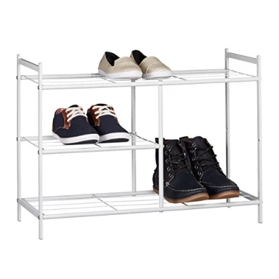 Immagine di Relaxdays Scarpiera 3 Ripiani in Metallo, 8 Paia di Scarpe, HLP 50,5 x 70 26 cm, Scaffale Ingresso Salvaspazio, Bianco