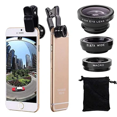 Immagine di 3 in 1 Kit Obiettivo Del Telefono Cellulare Grandangolare Macro Fisheye Universale per Cellulari iPhone Samsung Android (Nera)