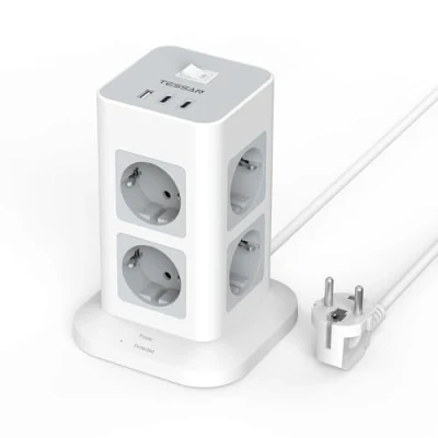 Immagine di TESSAN Ciabatta Multipresa con USB C e 8 Prese, Protezione Sovratensione 1 A 2 C, Elettrica Interruttore, metri, Schuko 3600W