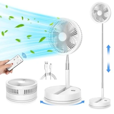 Immagine di Oscillante Ventilatore a Piantana Silenzioso con Telecomando, 9&#039;&#039; Portatile Pieghevole Tavolo/In piedi 4 Velocità/Timer, 7200mAh USB Ricaricabile Fan per Camera da Letto Viaggio