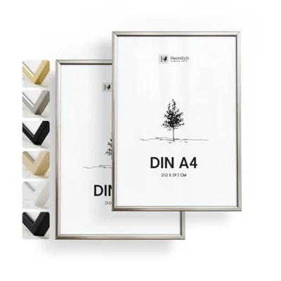 Immagine di Heimlich® 2x Cornice A4 21x30 cm in metallo argento champagne per documenti 21x29,7 Grande Collage alluminio