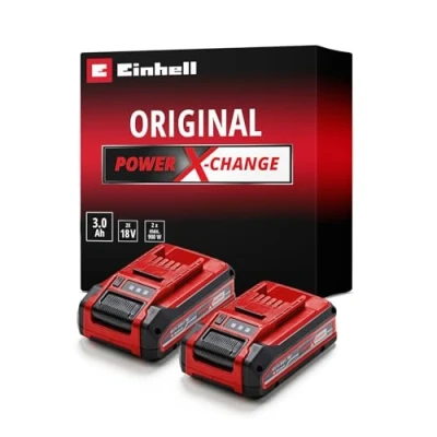 Immagine di Original Einhell Batteria Power X Change PLUS da 3 Ah (18 V, ioni di litio, universale per tutti i Change, spia livello carica, Twin Pack, incluse 2 batterie Ah, caricabatterie escluso)
