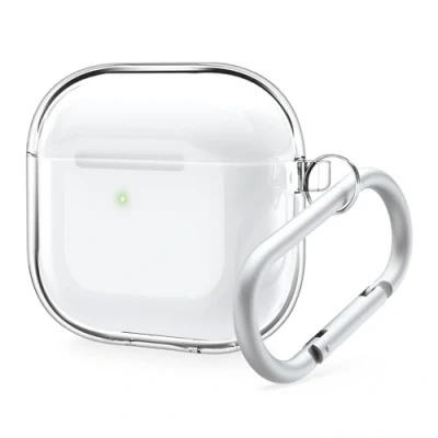 Immagine di elago Custodia Trasparente Compatibile con la AirPods di 4 Moschettone Incluso, Riduzione dell&#039;ingiallimento, Ricarica Wireless, Resistente agli Urti, Protezione Completa (Trasparente)