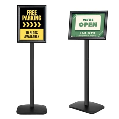 Immagine di Mutualsign Espositore A4 resistente con base stabile, supporto da pavimento per menu/avvisi/esposizione, cartelli di benvenuto esterno, nero
