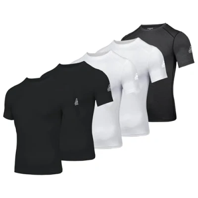 Immagine di AMZSPORT Maglietta a Compressione da Uomo, Maniche Corte, Funzionale, Cool Dry, per Allenamento e Corsa, 2 Nero Bianco 1 Grigio, L
