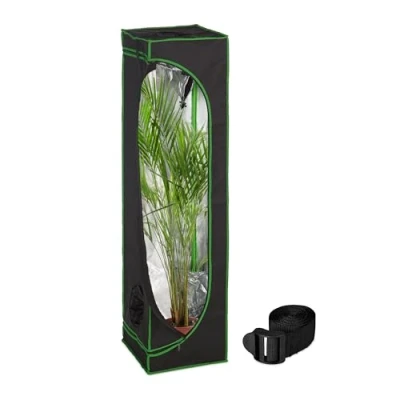 Immagine di Relaxdays Chambre de Culture Camera di Coltivazione, Tenda Allevamento Piante, plastica riflessiva, oscurata, in Diff. Dimensioni, Nero/Verde, Poliestere, Acciaio, 40 x 160 cm