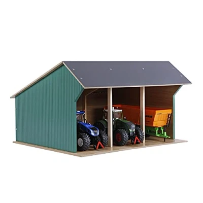 Immagine di Kids Globe 1:32 (per Fino a 3 Veicoli/trattori/rimorchi, Tetto apribile, capanno in Legno per Fattoria, Dimensioni 45 x 38 27 cm) 610193, Colore