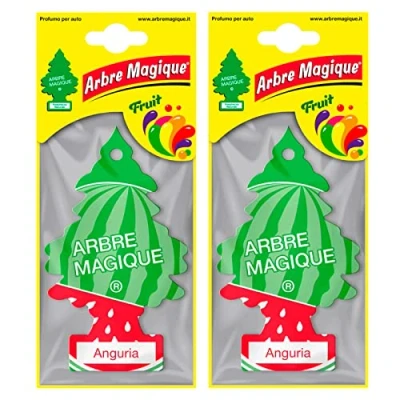 Immagine di Arbre Magique Mono, Profumatore Auto, Fragranza Anguria, Profumazione Fresca e Fruttata, Durata fino a 7 Settimane, Made in Italy, Confezione da 2 Pezzi