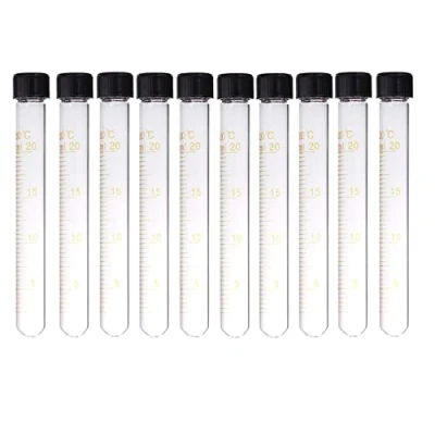 Immagine di SKYPRO 10 provette per centrifuga da 20 ml, in vetro graduato con tappi a vite, di calibrazione resistenti alle alte temperature