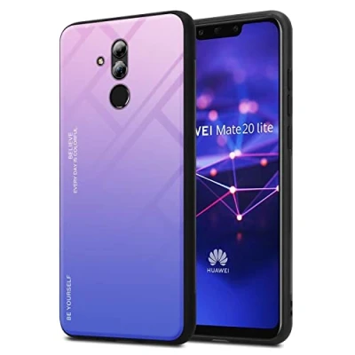 Immagine di Cadorabo Custodia compatibile con Huawei MATE 20 LITE in ROSA BLU Coperchio protettivo bicolore silicone TPU e retro vetro temperato
