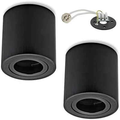 Immagine di Dolce Led 2er Cornice di Montaggio GU10 Rotonda Quadrata, Faretto da Soffitto in Alluminio Spazzolato, Luce Sottopensile (Rotonda Nera)
