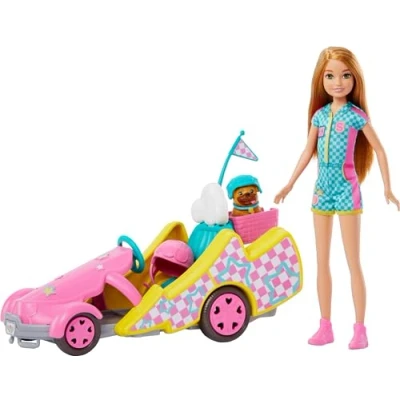 Immagine di Barbie Stacie Go kart, playset con bambola e veicolo funzionante, include cucciolo, foglio di adesivi accessori, dal film and to the Rescue, giocattolo per bambini, 3+ anni, HRM08