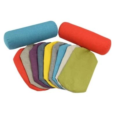 Immagine di federa per cuscino cilindrico in lino, rotonda di supporto tutto il corpo, memory foam, schiuma triturata/cotone (blu, 15 x 45 cm)