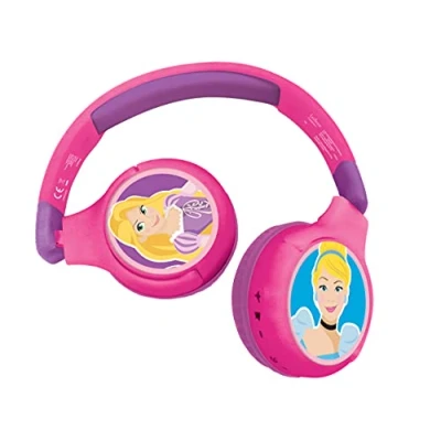 Immagine di Lexibook Disney Principessa Cuffie Bluetooth 2 in 1 per bambini Stereo senza fili cablato, cassaforte ragazze, pieghevole, regolabile, HPBT010DP