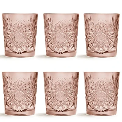 Immagine di Libbey Bicchiere Hobstar Rosa 355 ml / 35.5 cl Set di 6 pezzi Disegno vintage Lavabile in lavastoviglie Alta qualità