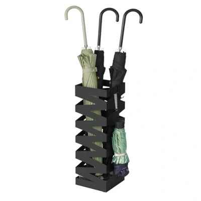 Immagine di SONGMICS Porta Ombrelli in Metallo, Contenitore per Quadrato con 4 Gancetti e Vaschetta Scolapioggia Rimovibile, 20 x 49 cm, Nero LUC017B01