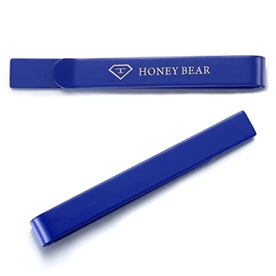 Immagine di HONEY BEAR Fermacravatta per Uomo dimensione normale acciaio regalo di nozze business,5.4cm (Blu)