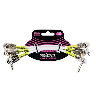 Immagine di Ernie Ball, Cavo patch, piatto angolato/piatto angolato, 15,24 cm, confezione da 3, bianco
