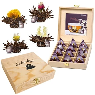 Immagine di Creano fiori di Tè Tèlini in un Formato Tazza Set regalo una Scatola da legno 12 4 Tipi diversi nero
