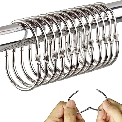 Immagine di 12 ganci per tende da doccia, anelli appendiabiti doccia in metallo antiruggine, ovali, accessori (argento)