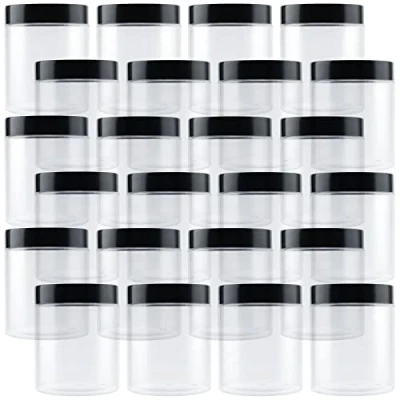 Immagine di PINGEUI Confezione da 24 barattoli di plastica trasparenti rotondi con coperchio, 250 ml, senza BPA, contenitore in a bocca larga, per campioni vuoti, melma, cibo, spezie, artigianato
